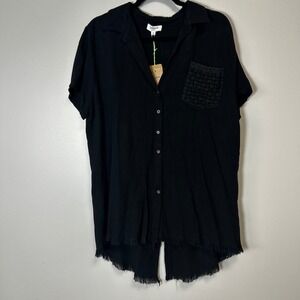 Umgee linen blend high low split back long top black medium skirt oversized